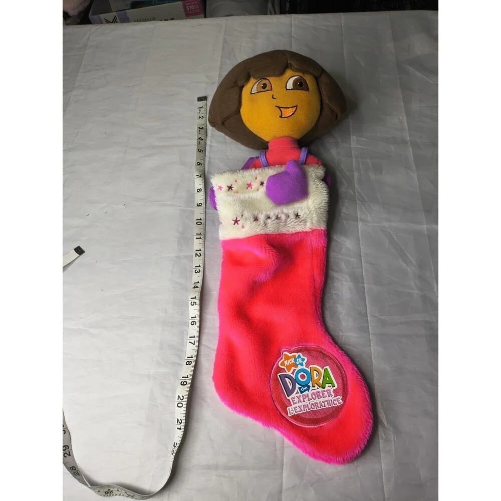 2003 Dora The Explorer Nick Jr Pink Girls Plush Head Fleece Christmas Stocking